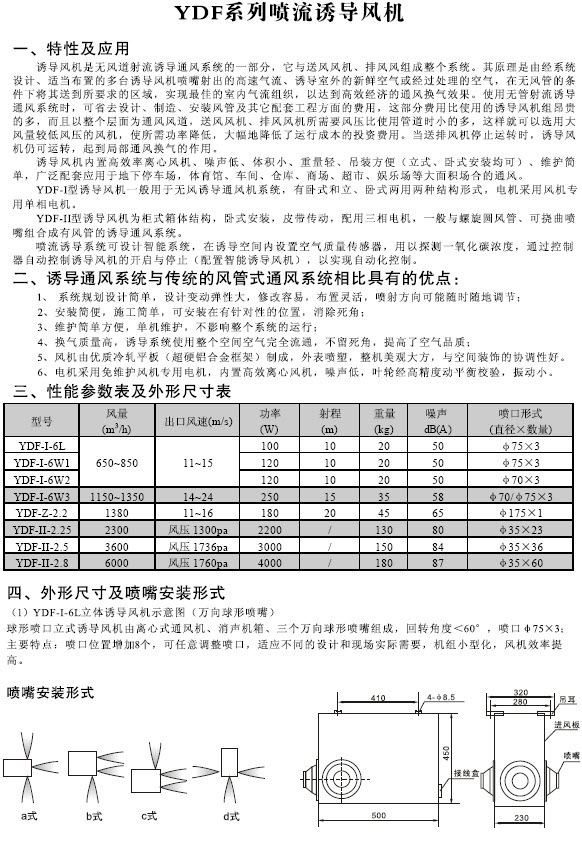 YDF系列噴流誘導(dǎo)風(fēng)機(jī)參數(shù)